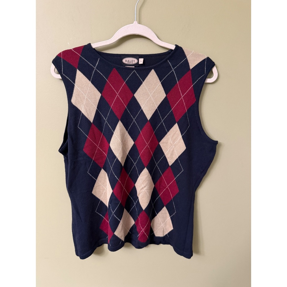Haley Reserve Silk Cashmere Argyle Sweater Vest Blue Navy Preppy Quiet Luxury